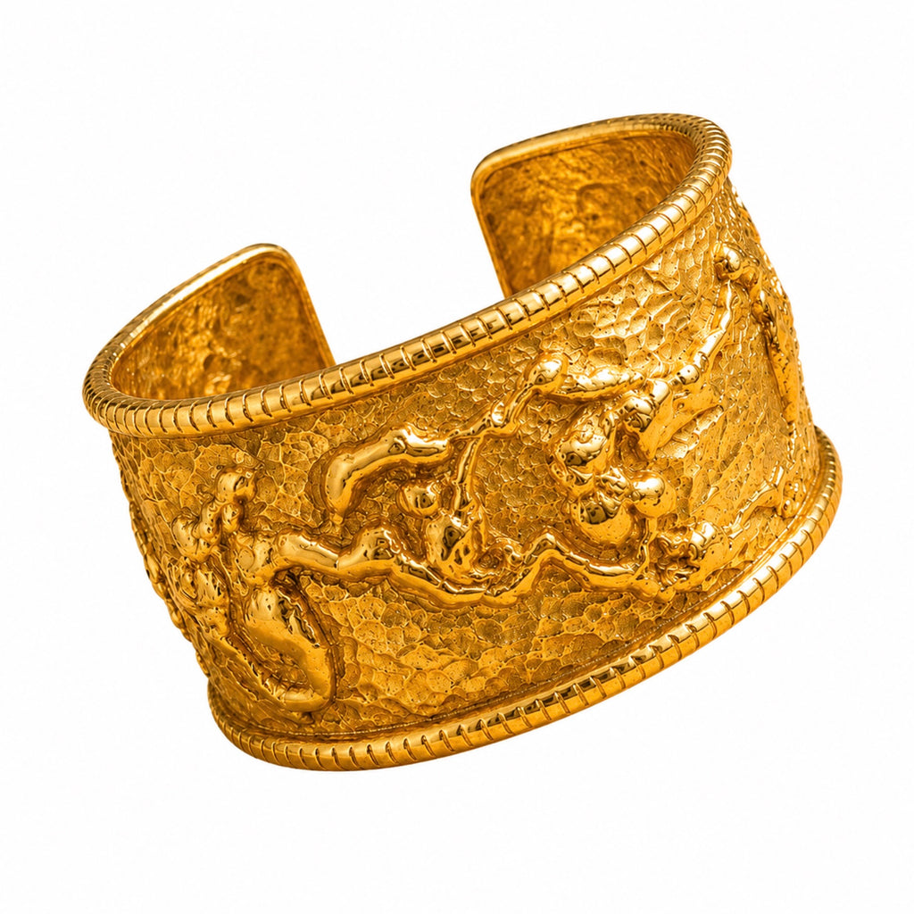 Hammered Gold Organic Vine Cuff Bracelet | Vintage Relief Statement Bangl