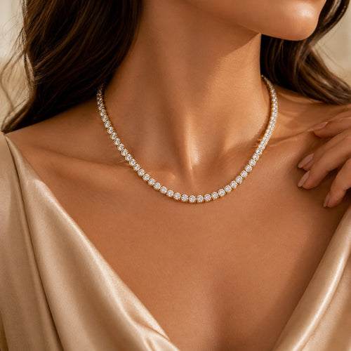 Classic Gold Diamond Tennis Necklace | Sparkling Cubic Zirconia Eternity Choker
