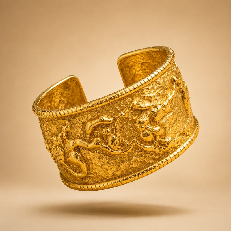 Hammered Gold Organic Vine Cuff Bracelet | Vintage Relief Statement Bangl