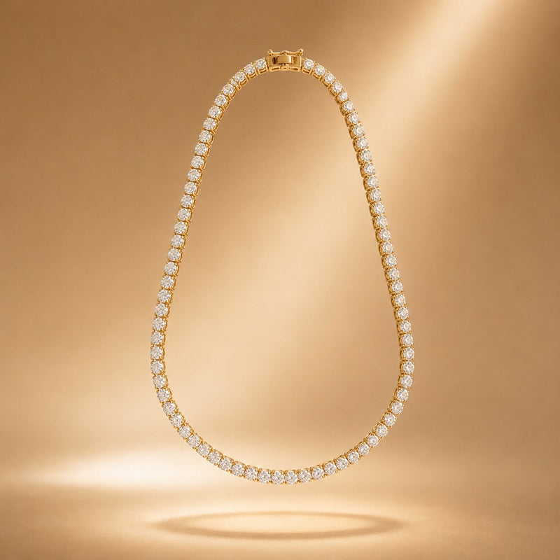 Classic Gold Diamond Tennis Necklace | Sparkling Cubic Zirconia Eternity Choker