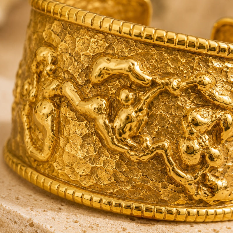Hammered Gold Organic Vine Cuff Bracelet | Vintage Relief Statement Bangl