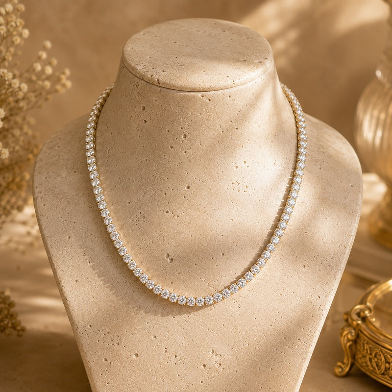 Classic Gold Diamond Tennis Necklace | Sparkling Cubic Zirconia Eternity Choker